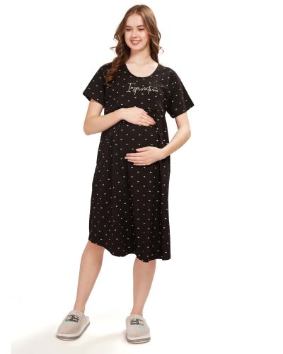 WEET Women's Cotton Heart Knee Length Maternity Nighty ,Feeding Nighty 9405