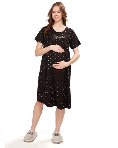 WEET Women's Cotton Heart Knee Length Maternity Nighty , Feeding Nighty 9405