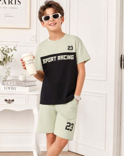 Boys Cotton Shorts Nightsuit Set | Printed T-Shirt & Shorts - Light Green