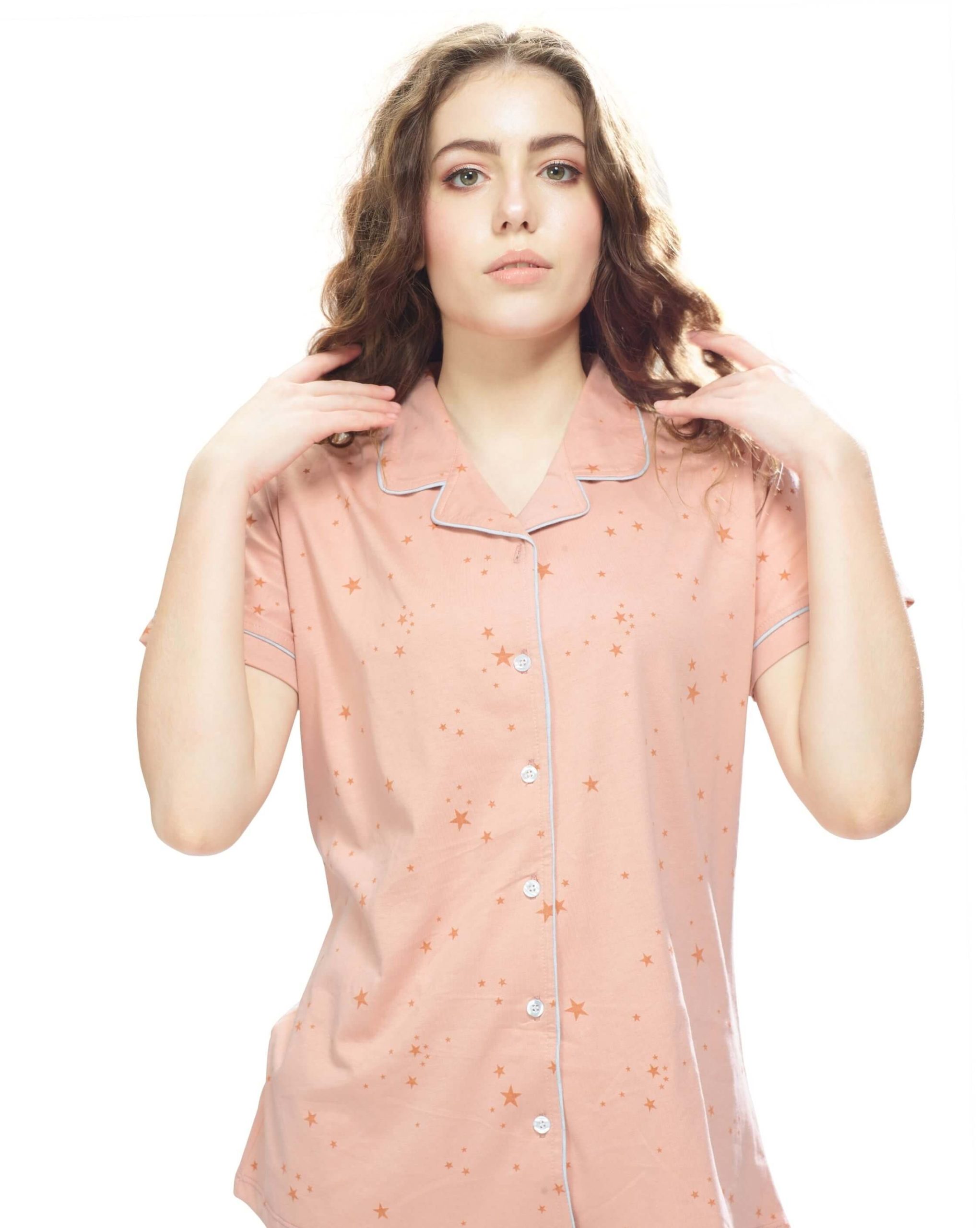 Front-open women's nightdress sleepwear pyjama set for lounging