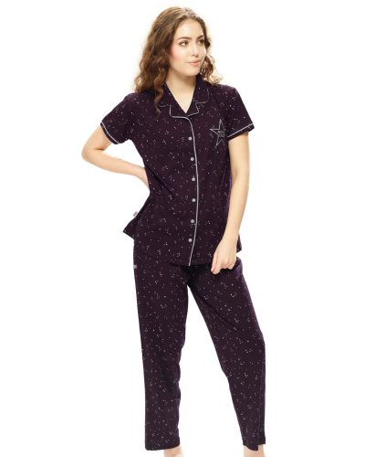 Front-open women's nightwear set featuring a nightdress and pyjamas