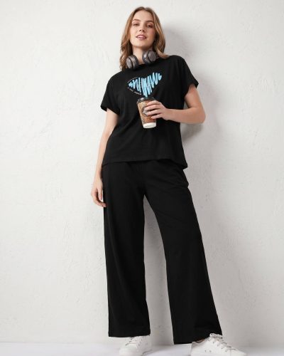 Women's Black Heart Co-Ord Set