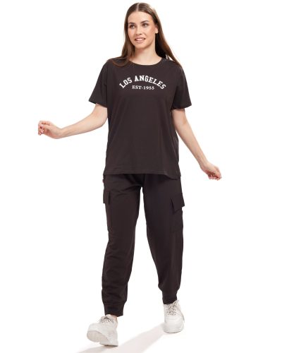 Women’s Cotton Pyjama Co-ord Set – Top & Jogger Tracksuit- Dark Coffee