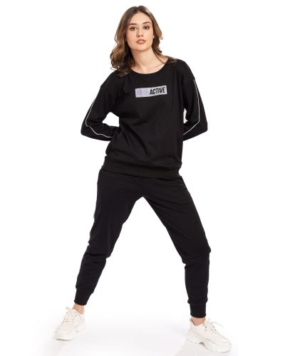 Front view of Women's Black Tracksuit with Keep Active printed design