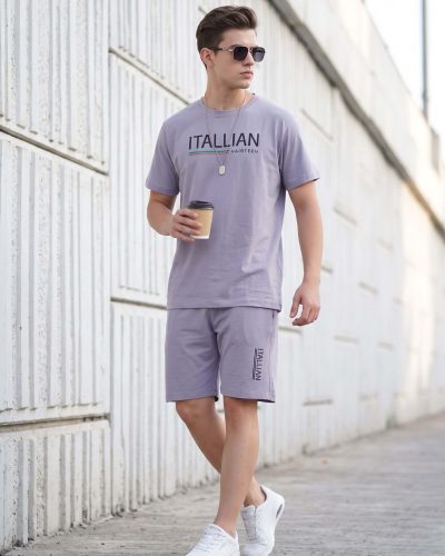 Lavender Men's Nightwear T-Shirt and Shorts Set