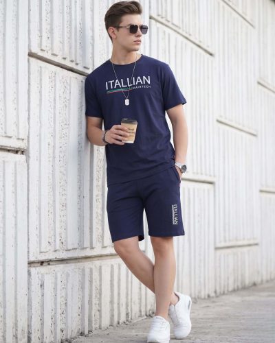 Navy Blue Men's T-Shirt and Shorts Set