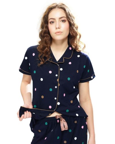 Soft and comfortable women's nightwear set with front-opening shirt