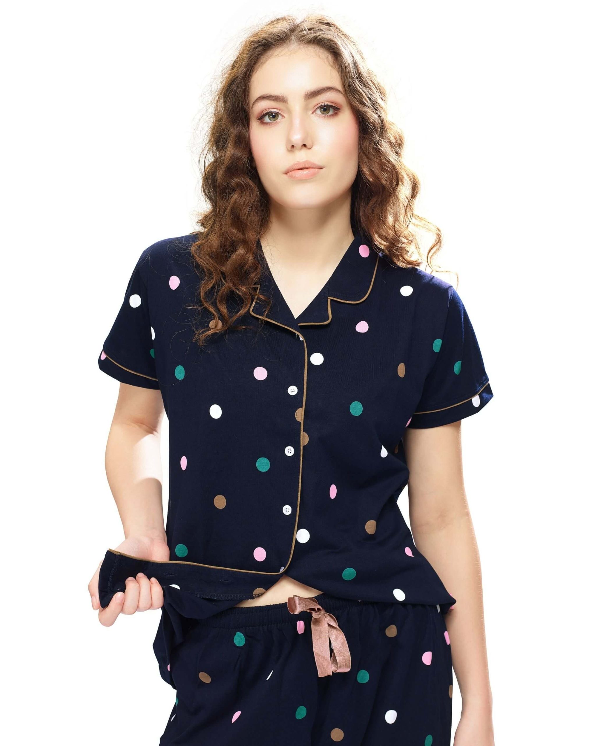 Soft and comfortable women's nightwear set with front-opening shirt