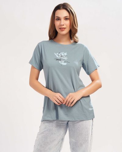 WEET Women's Cotton Long Printed T-Shirt 5438A
