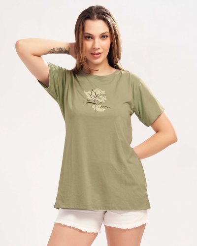 WEET Women's Cotton Long Printed T-Shirt 5438B