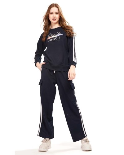 WEET Cotton Sweatshirt & Joggers Full Sleeves Tracksuit | Women Winter NightSuits- Navy Blue