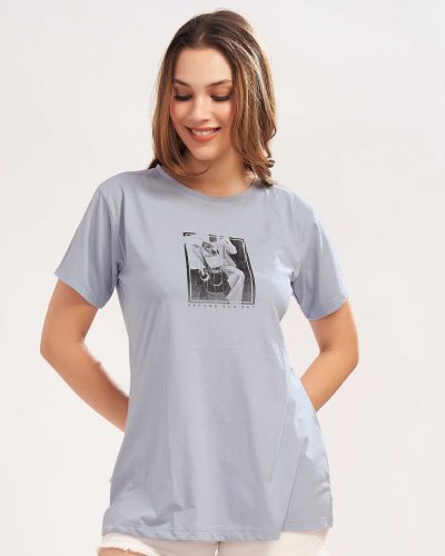 WEET Women's Cotton Long Printed T-Shirt 5439A