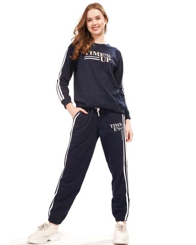 WEET Cotton Sweatshirt & Joggers Full Sleeves Tracksuit | Women Winter NightSuits- Navy Blue