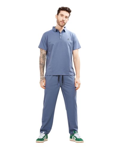 WEET Cotton Polo Tshirt and Pyjama Set for Men,Night Wear for Men,Men's Pyjama Set (Indigo Blue)