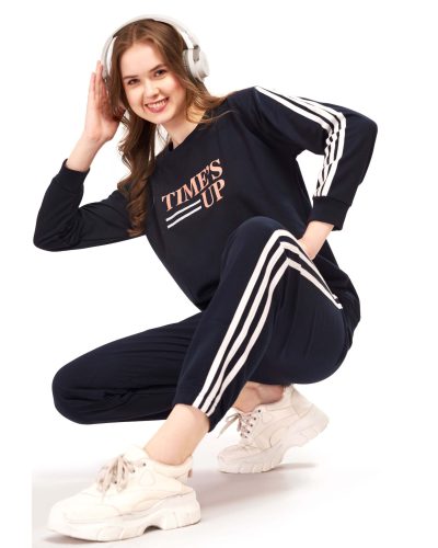 WEET Cotton Sweatshirt & Joggers Full Sleeves Tracksuit | Women Winter NightSuits- Navy Blue