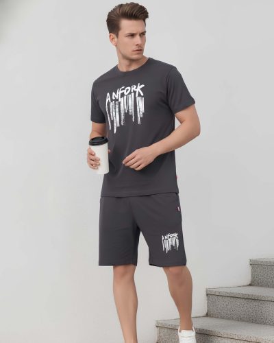 Dark Grey Men's T-Shirt and Shorts Set