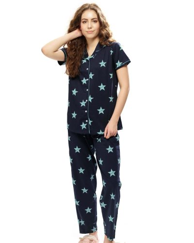 Cozy and stylish women's nightwear front-open shirt and pyjama set