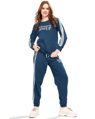 WEET Cotton Sweatshirt & Joggers Full Sleeves Tracksuit | Women Winter NightSuits- Teal Blue