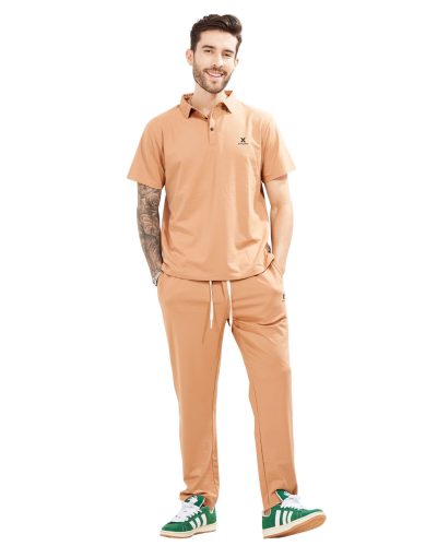 WEET Cotton Polo Tshirt and Pyjama Set for Men,Night Wear for Men,Men's Pyjama Set  (Peach)