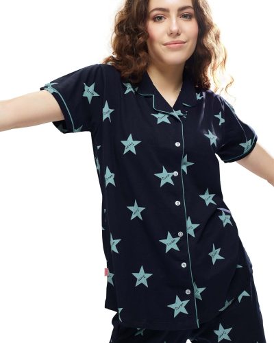 Women's nightwear shirt and pyjama set with elegant front-open design