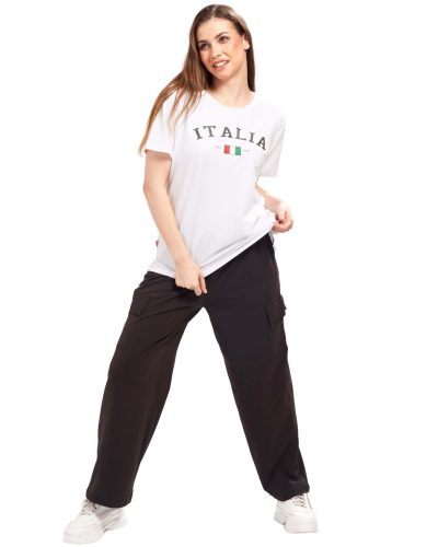 Neutral tone cargo pant and tee combo