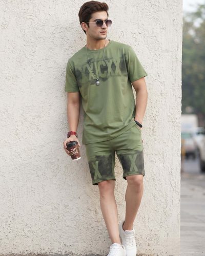 Men's Green T-shirt and Shorts Set