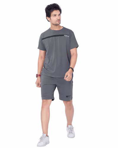 Mens clothing grey T-shirt and shorts