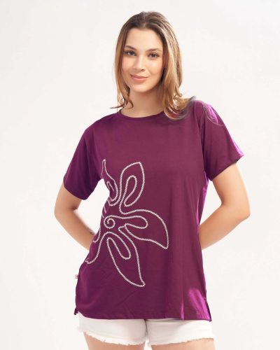 WEET Women's Cotton Long Printed T-Shirt 5440A