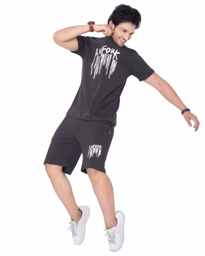 Mens clothing dark grey T-shirt and shorts