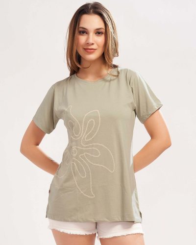 WEET Women's Cotton Long Printed T-Shirt 5440B