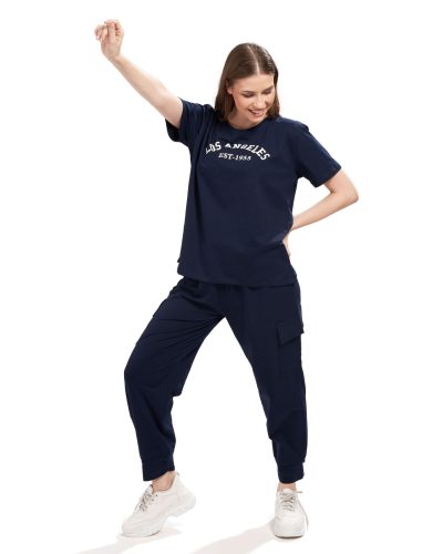 Women’s Printed Top & Jogger Pyjama Set – Co-ord Tracksuit Style (Navy Blue)