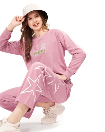 WEET Cotton Full Sleeves Kangaroo pocket Tracksuit | Women Winter NightSuits 418B