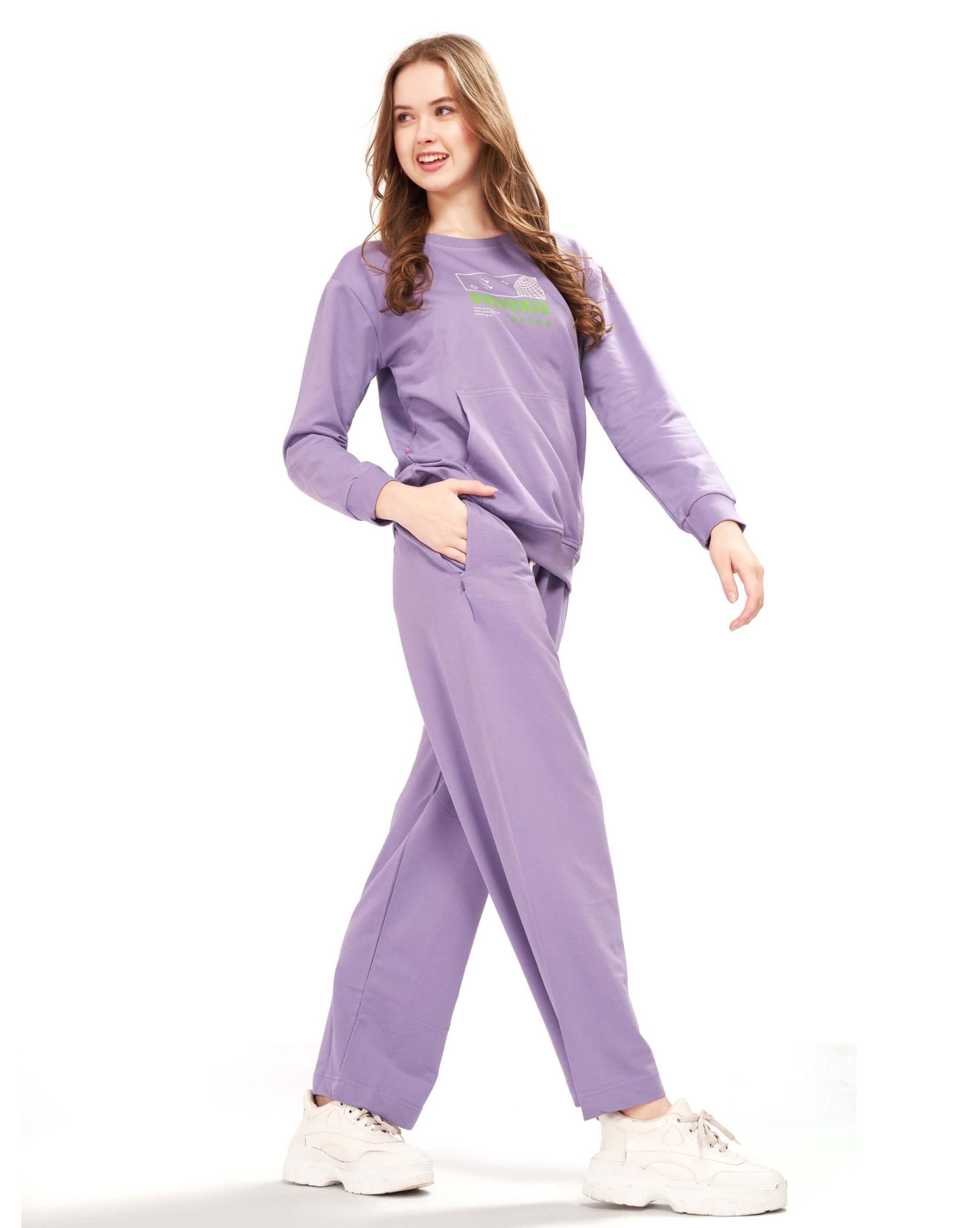 WEET Cotton Full Sleeves Kangaroo pocket Tracksuit | Women Winter NightSuits 418B