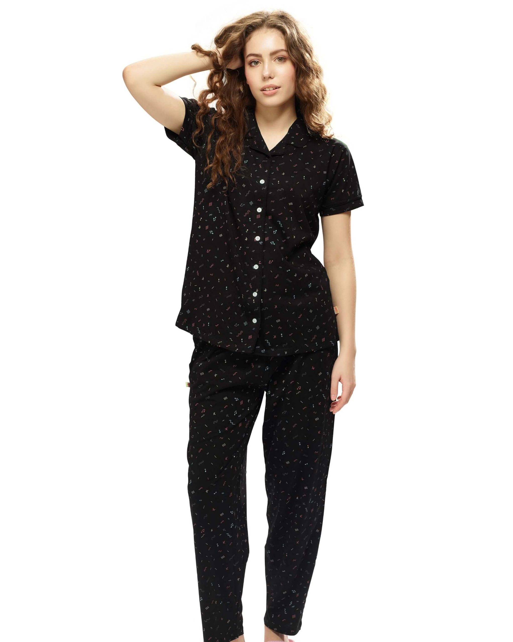 Soft and comfortable women's nightwear set with front-opening shirt