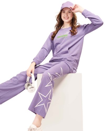 WEET Cotton Full Sleeves Kangaroo pocket Tracksuit | Women Winter NightSuits 418B