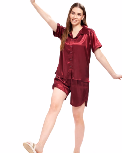 Women's satin shorts set for a relaxed evening