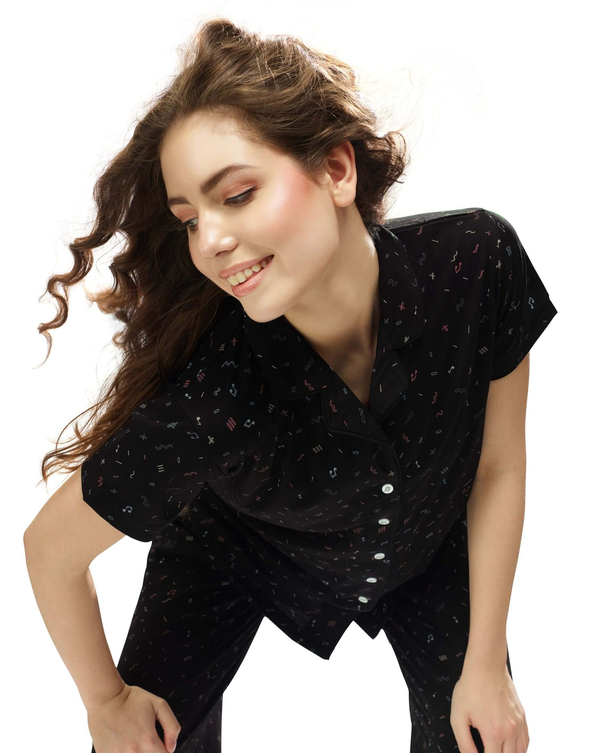 Cozy and stylish women's nightwear front-open shirt and pyjama set