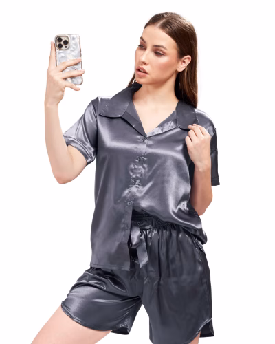 Women's satin shorts set with elegant design