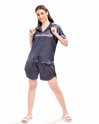 Women's satin shorts set with elegant design