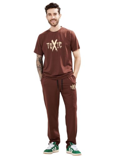 WEET Cotton T-Shirt and Pyjama Set for Men,Night Wear for Men(Rust Brown)