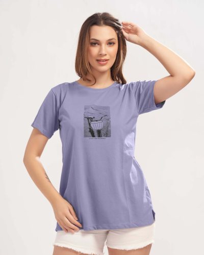 WEET Women's Cotton Long Printed T-Shirt 5443A