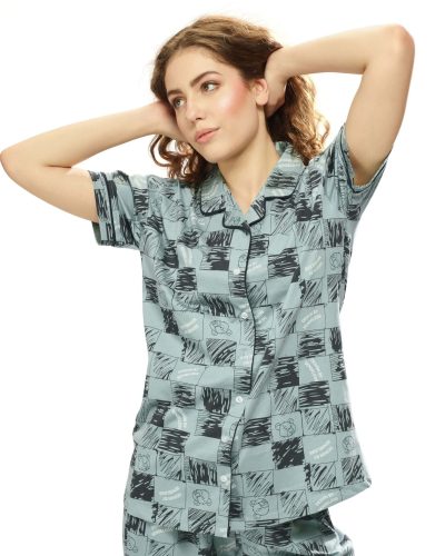 Women's comfortable front-open nightwear with pyjama set for night