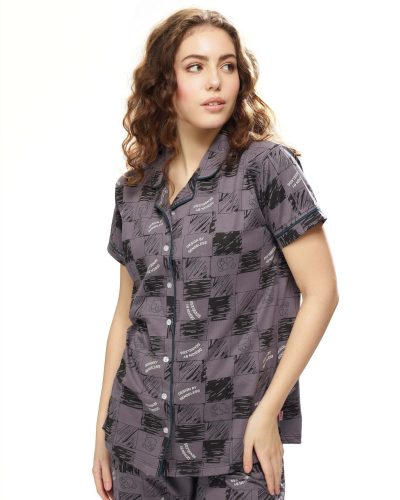 Cozy women's front-open nightdress pyjama set for sleep comfort