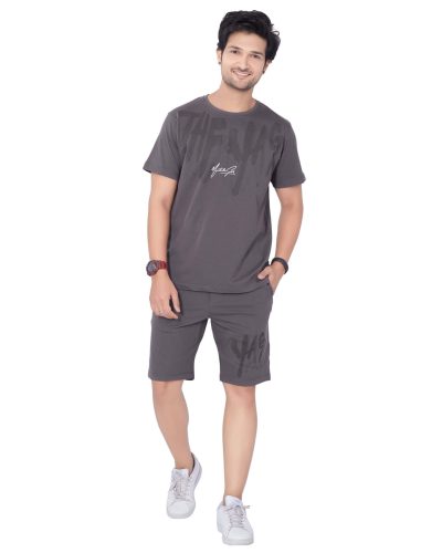 Printed Round Neck Pure Cotton T-Shirt With Shorts - 119A