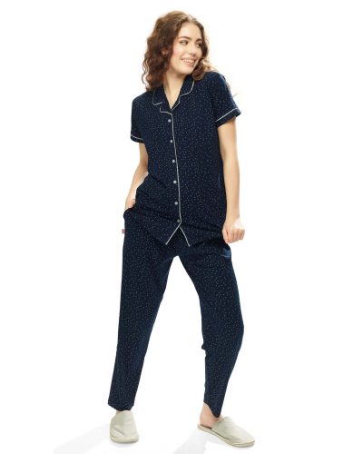 Relaxing women's front-open nightdress pyjama sleepwear set