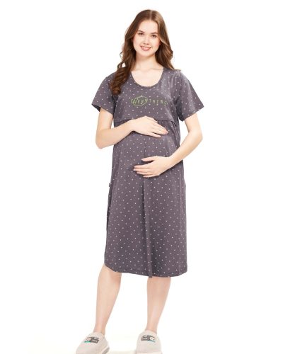 WEET Women's Cotton Heart Knee Length Maternity Nighty ,Feeding Nighty Purple 9406