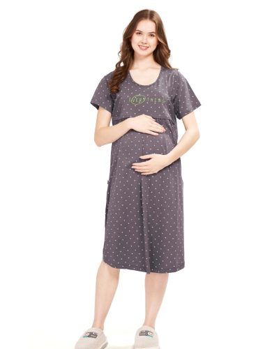 WEET Women's Cotton Heart Knee Length Maternity Nighty , Feeding Nighty Purple 9406
