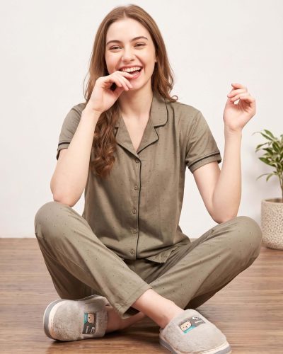 WEET Women’s Cotton Shirt & Pyjama Set | Printed Nightwear Nightsuit 121A