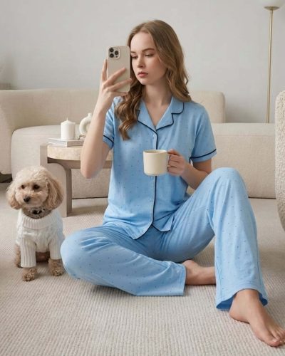 WEET Women’s Cotton Shirt & Pyjama Set | Printed Nightwear Nightsuit 121B
