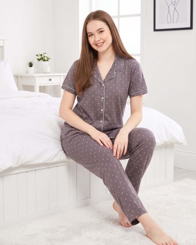 WEET Women’s Cotton Shirt & Pyjama Set | Printed Nightwear Nightsuit 122B